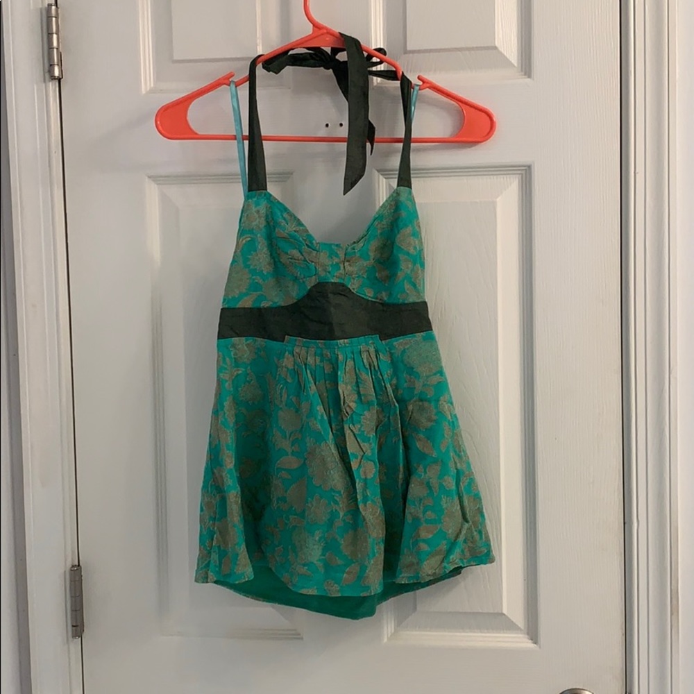 Anthropologie green and gold pattern halter top!